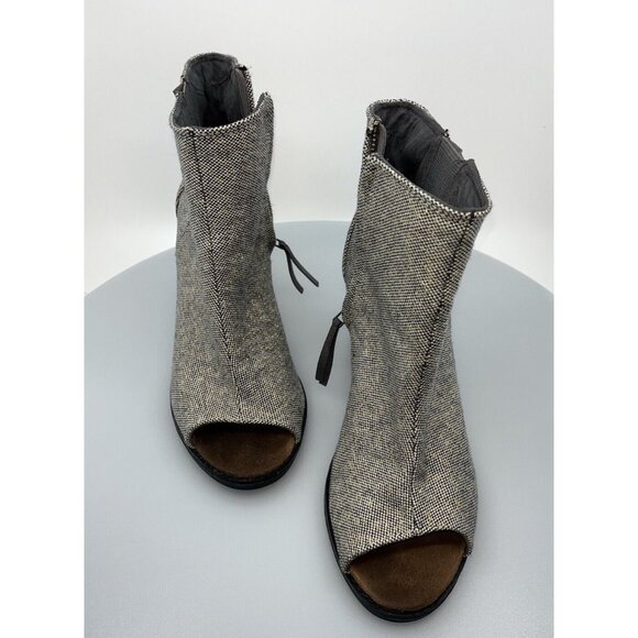 Toms Tweed Fabric Open Toe Booties Size 11 Gold Accent Thread Dark Brown Chunk H - Picture 4 of 16